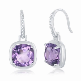 Sterling Silver Purple Amethyst Square Earrings