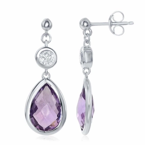 Sterling Silver Purple Amethyst Teardrop Earrings