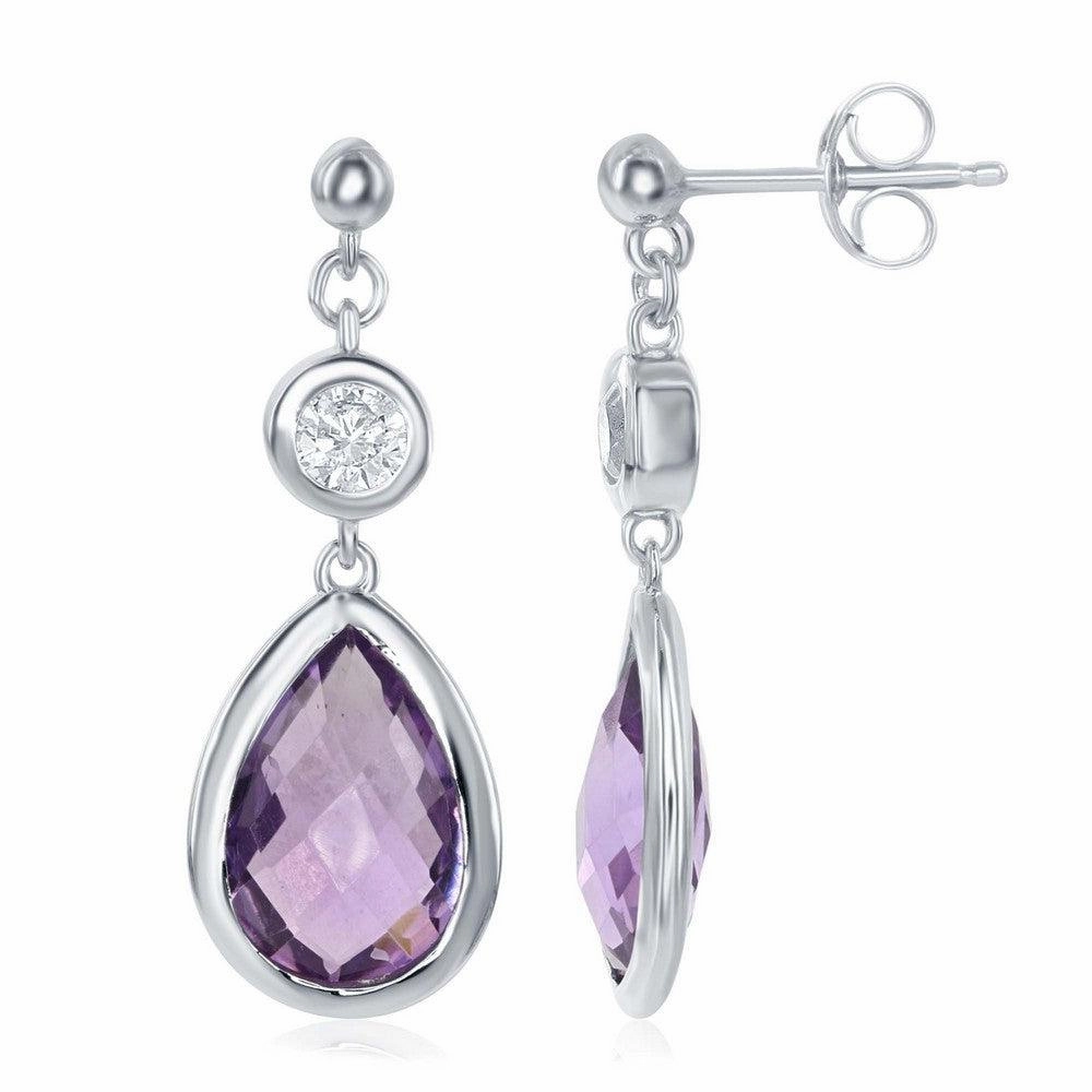 Sterling Silver Purple Amethyst Teardrop Earrings