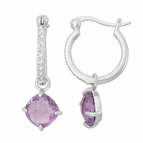 Sterling Silver Purple Hanging Amethyst Earrings