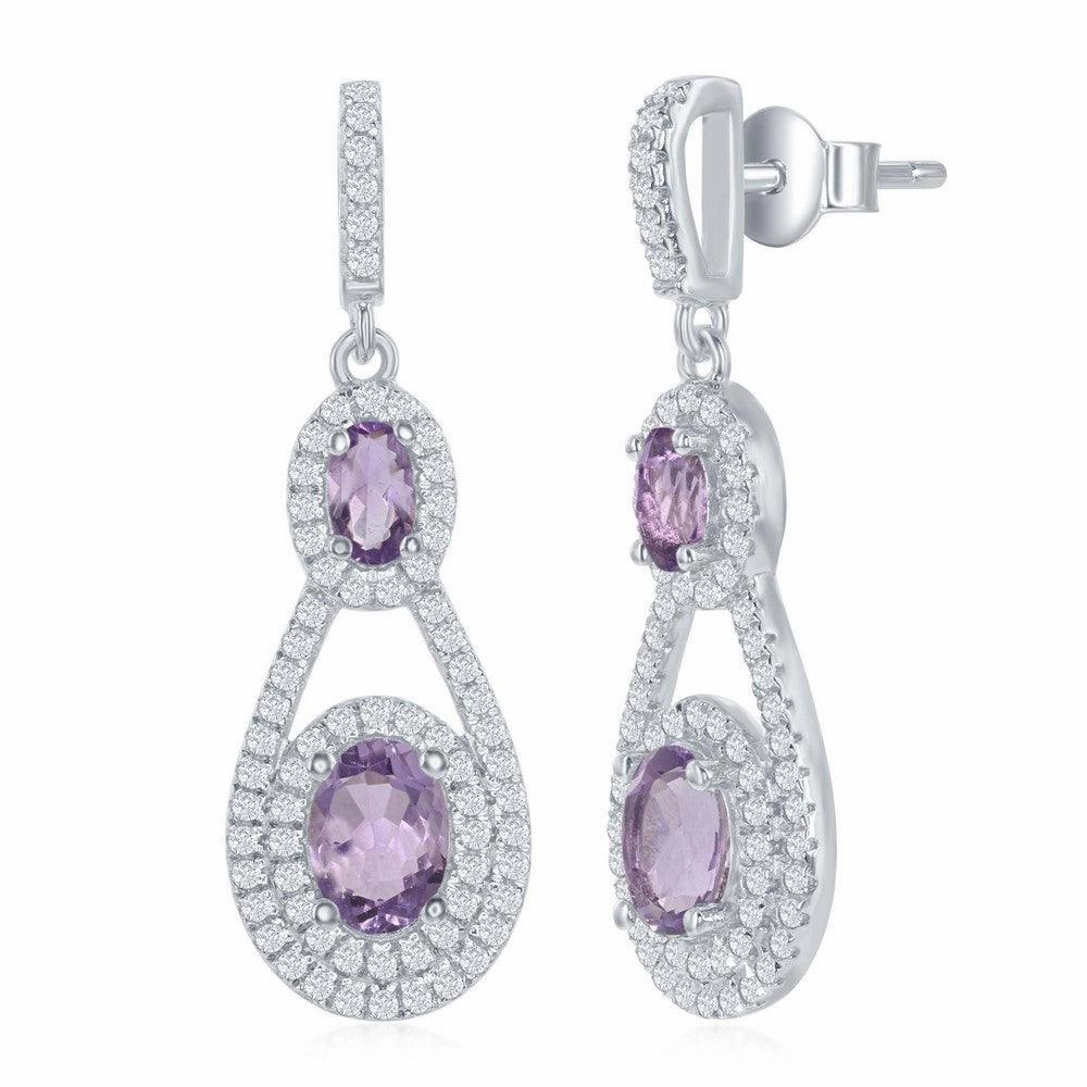 Sterling Silver Purple Oval Amethyst Earrings