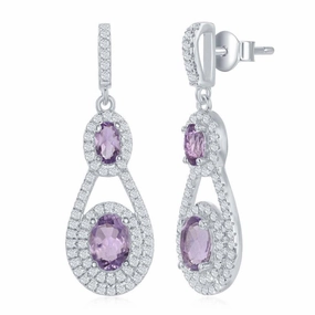 Sterling Silver Purple Oval Amethyst Earrings