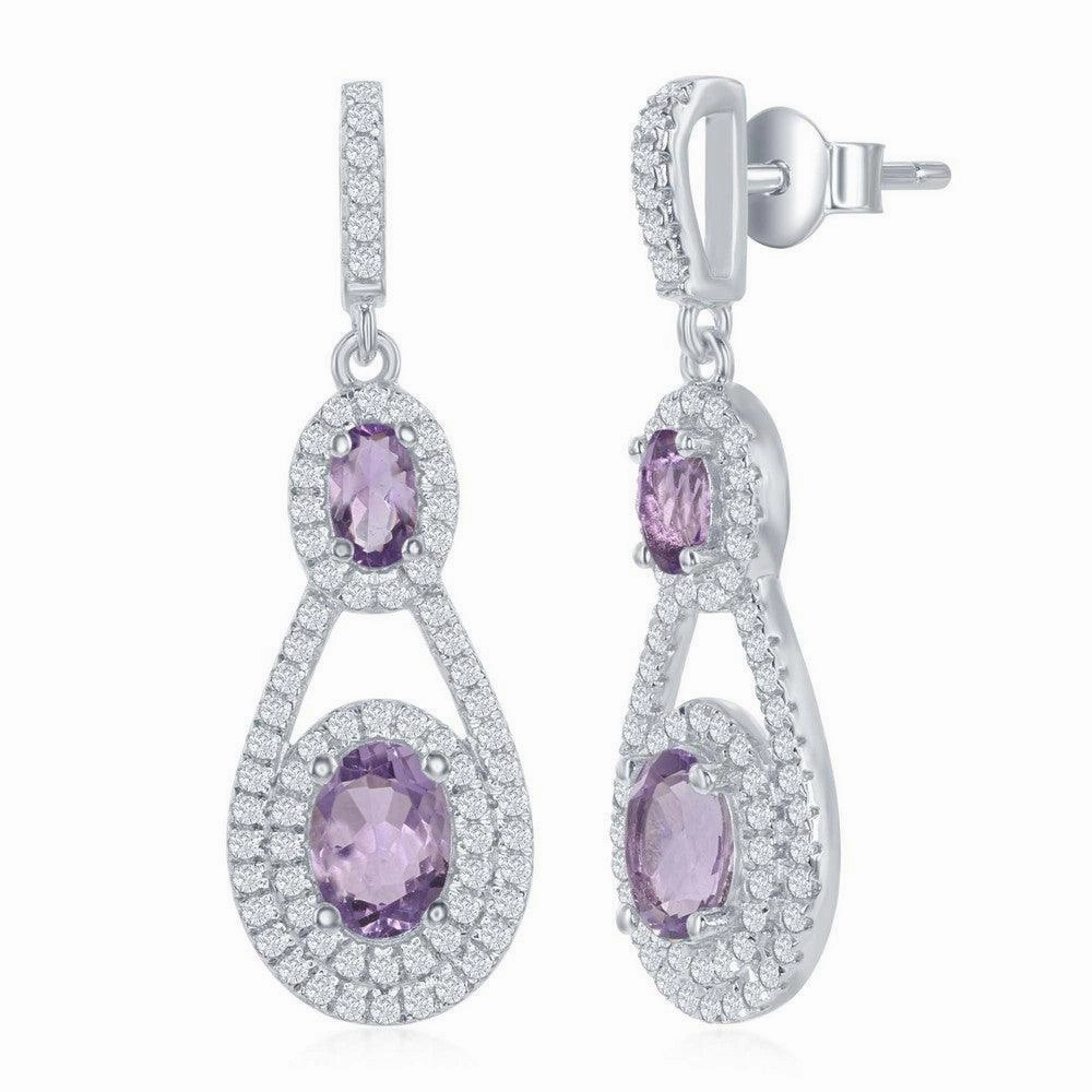 Sterling Silver Purple Oval Amethyst Earrings