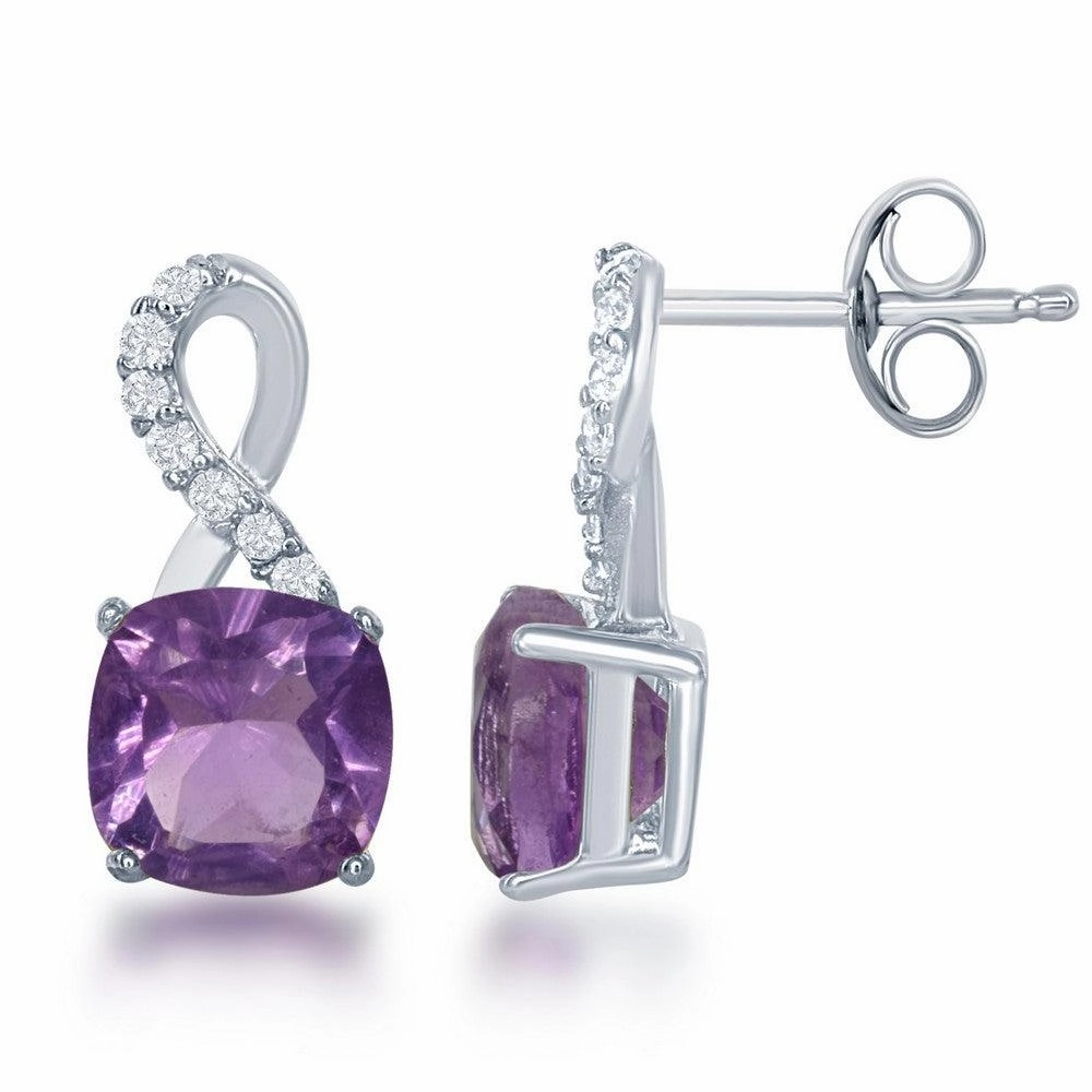 Sterling Silver Purple Square Amethyst Earrings