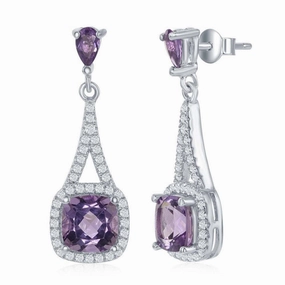 Sterling Silver Purple Square Amethyst Earrings