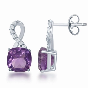 Sterling Silver Purple Square Amethyst Earrings