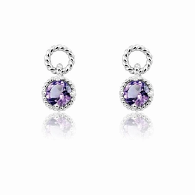 Sterling Silver Purple Twisted Wire Circle Earrings