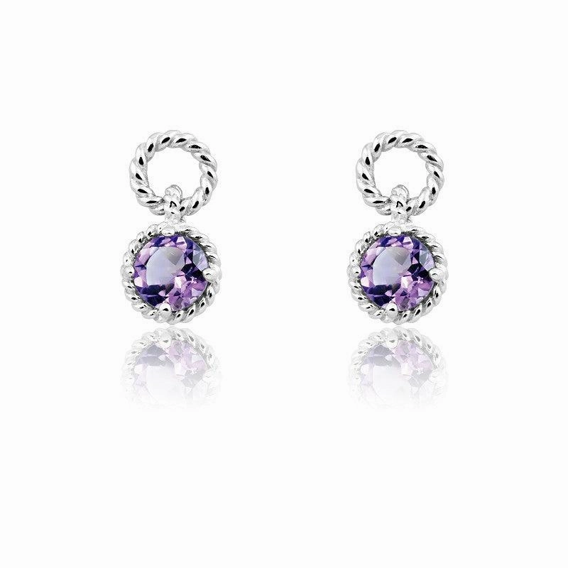 Sterling Silver Purple Twisted Wire Circle Earrings