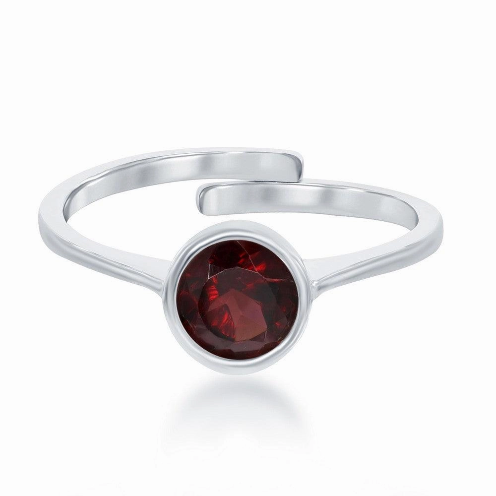 Sterling Silver "January" Garnet Bezel Set Ring