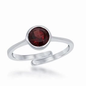 Sterling Silver "January" Garnet Bezel Set Ring