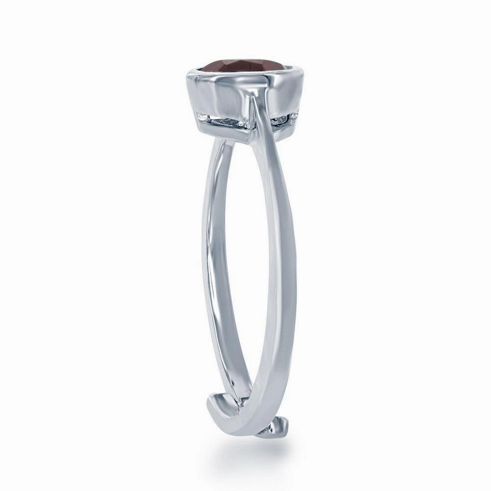 Sterling Silver "January" Garnet Bezel Set Ring