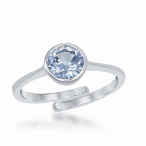 Sterling Silver "March" Aquamarine Bezel Set Ring