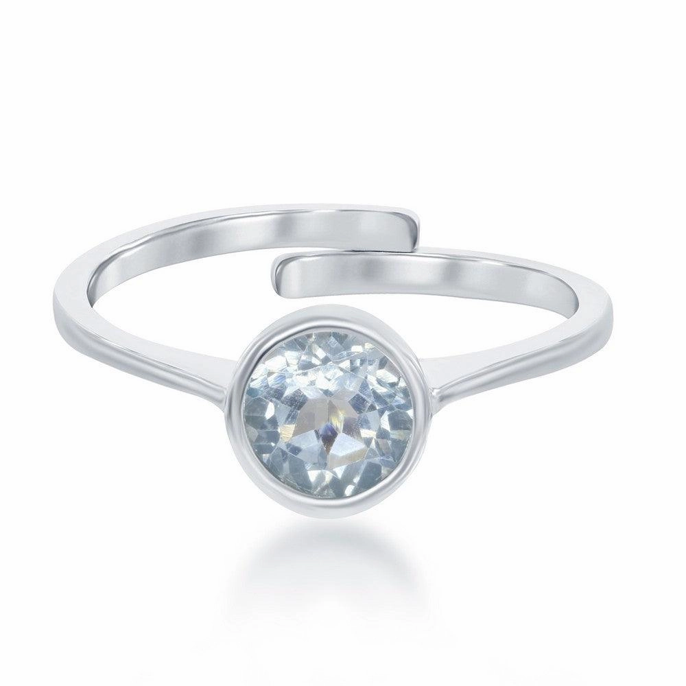 Sterling Silver "March" Aquamarine Bezel Set Ring