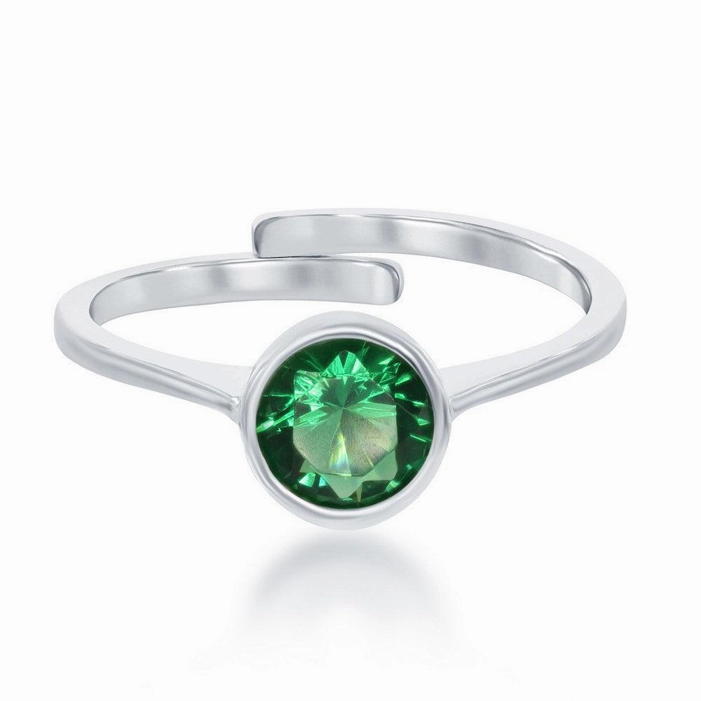 Sterling Silver "May" Emerald Bezel Set Ring