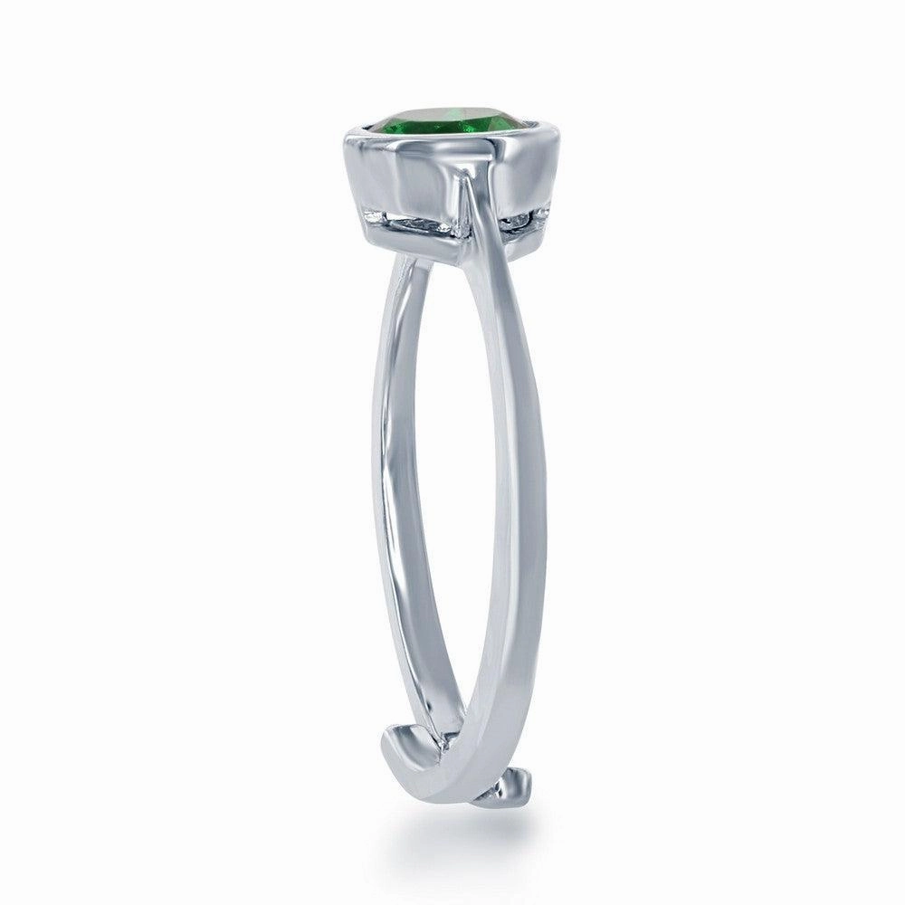 Sterling Silver "May" Emerald Bezel Set Ring
