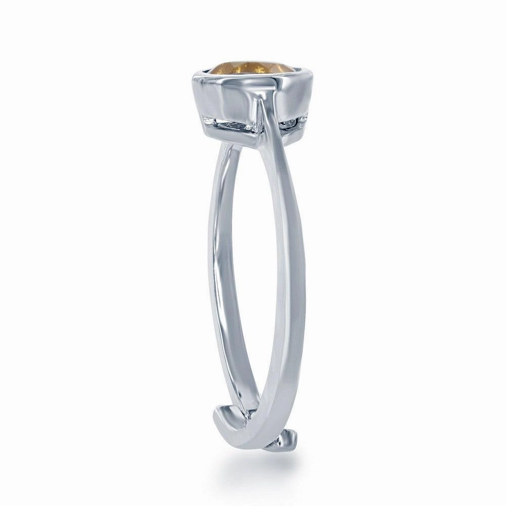 Sterling Silver "November" Citrine Bezel Set Ring