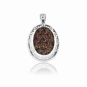 Sterling Silver Rainbow Druzy Center Oval Pendant