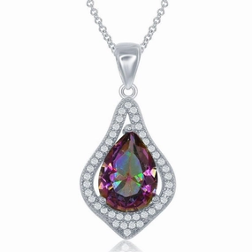 Sterling Silver Rainbow Teardrop CZ Border Pendant