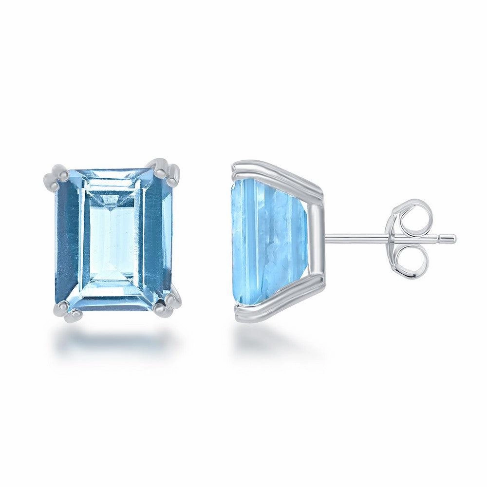 Sterling Silver Rectangle Blue Topaz Stud Earrings