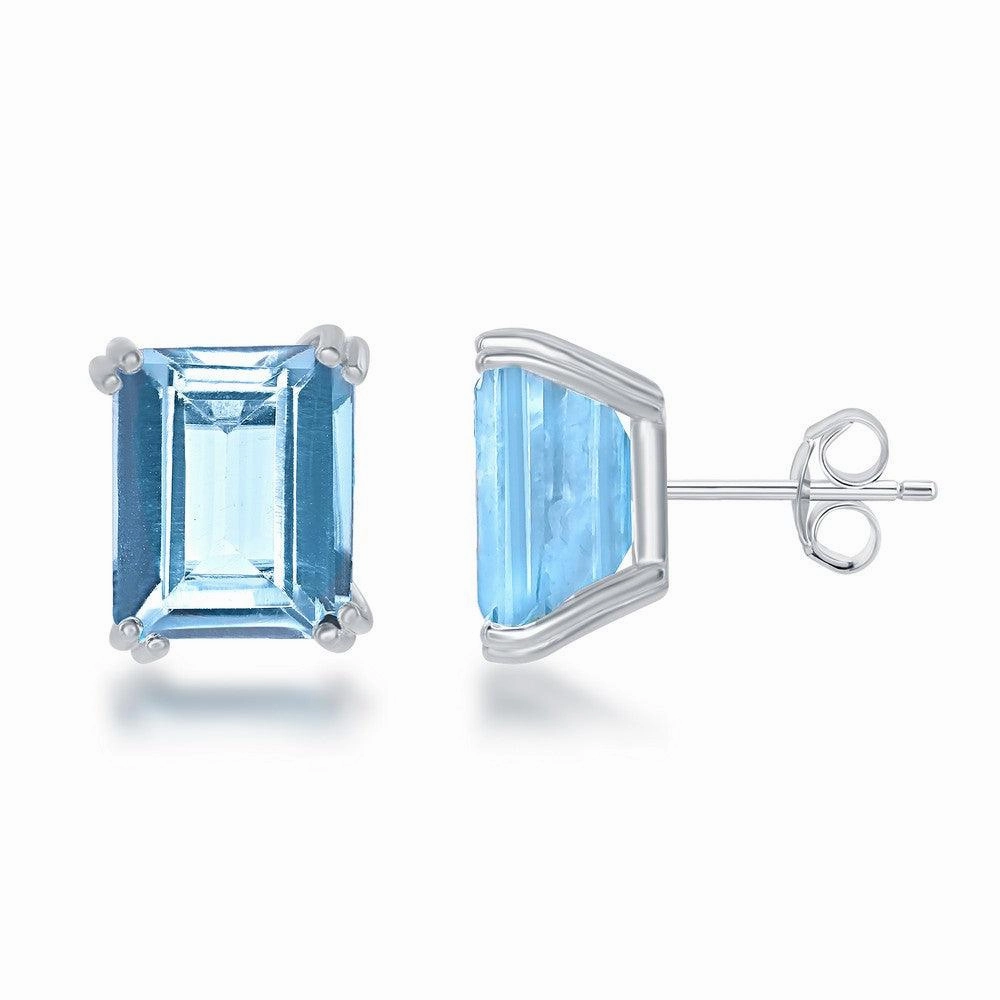 Sterling Silver Rectangle Blue Topaz Stud Earrings