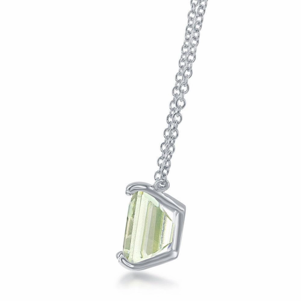 Sterling Silver Rectangle Green Amethyst Prong Set Necklace