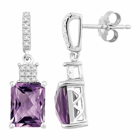 Sterling Silver Rectangular Amethyst Earrings