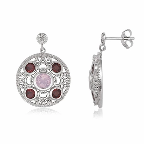 Sterling Silver Red and Pink Topaz Circle Earrings