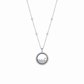 Sterling Silver RG Floating Heart & Round CZ's in a Disc Necklace