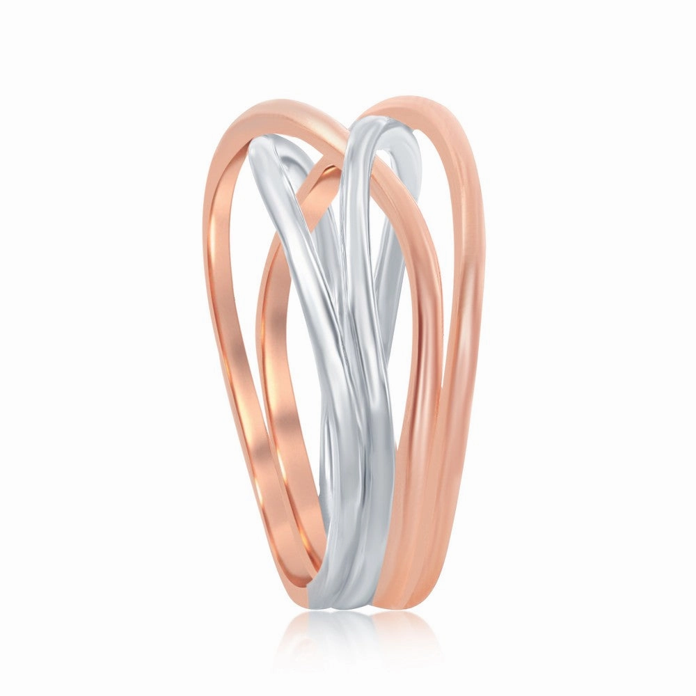 Sterling Silver Rhodium and Rose GP Interlocking Ring - W-1944