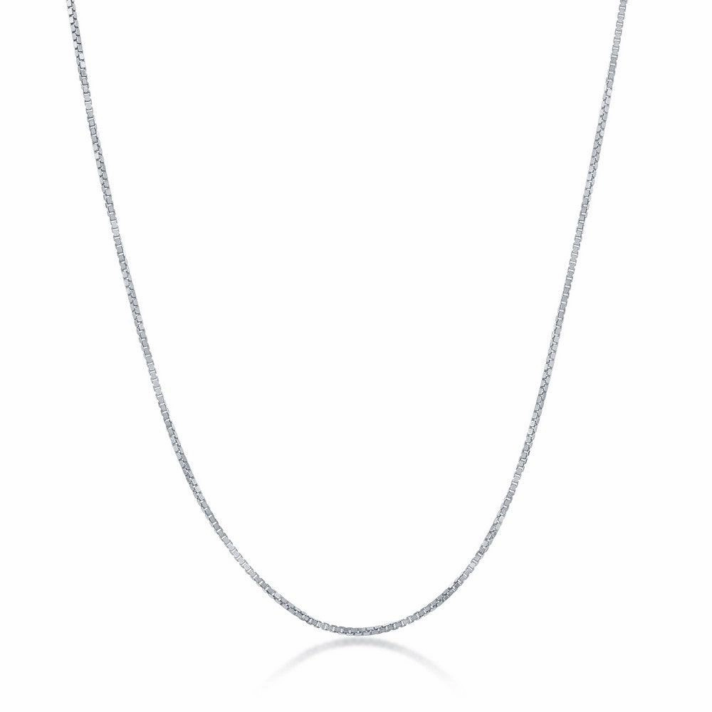 Sterling Silver Rhodium Plated 0.85mm Box Chain, 16"