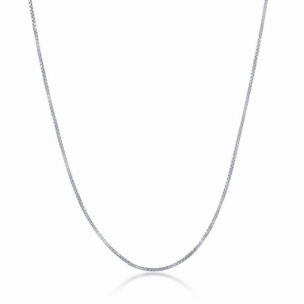 Sterling Silver Rhodium Plated 0.85mm Box Chain, 18"