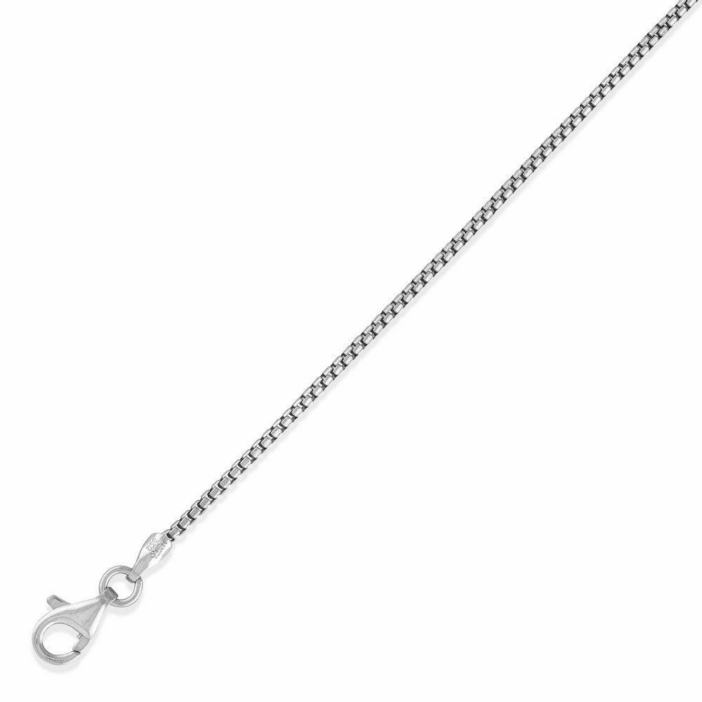 Sterling Silver Rhodium Plated 1.26mm Round Box Chain, 18"
