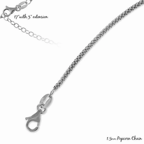 Sterling Silver Rhodium Plated 1.5mm Popcorn Chain