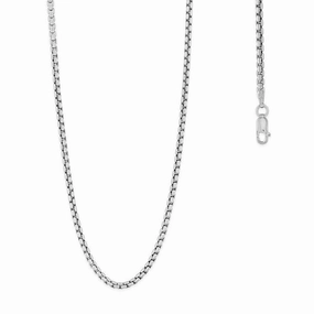 Sterling Silver Rhodium Plated 2.6mm Round Box Chain, 22"