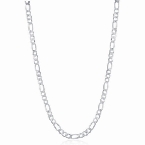 Sterling Silver Rhodium Plated 3.3mm Figaro Chain, 18"