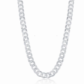 Sterling Silver Rhodium Plated 7.3mm Flat Pave Chain, 18"