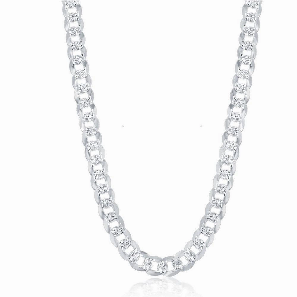 Sterling Silver Rhodium Plated 7.3mm Flat Pave Chain, 18"