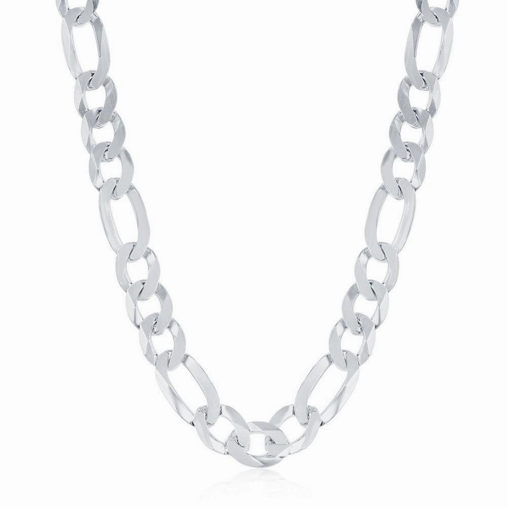Sterling Silver Rhodium Plated 7.5mm Figaro Chain, 22"