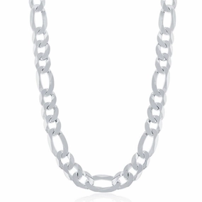 Sterling Silver Rhodium Plated 8.6mm Figaro Chain, 24"