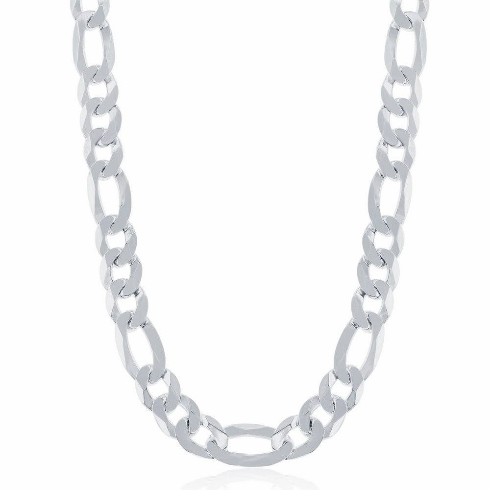 Sterling Silver Rhodium Plated 8.6mm Figaro Chain, 24"