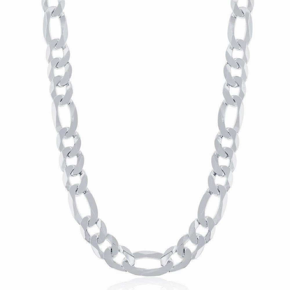 Sterling Silver Rhodium Plated 8.6mm Figaro Chain, 8