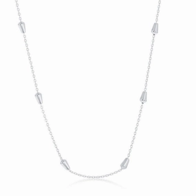 Sterling Silver Rhodium Plated Bullet Beaded Chain, 16"