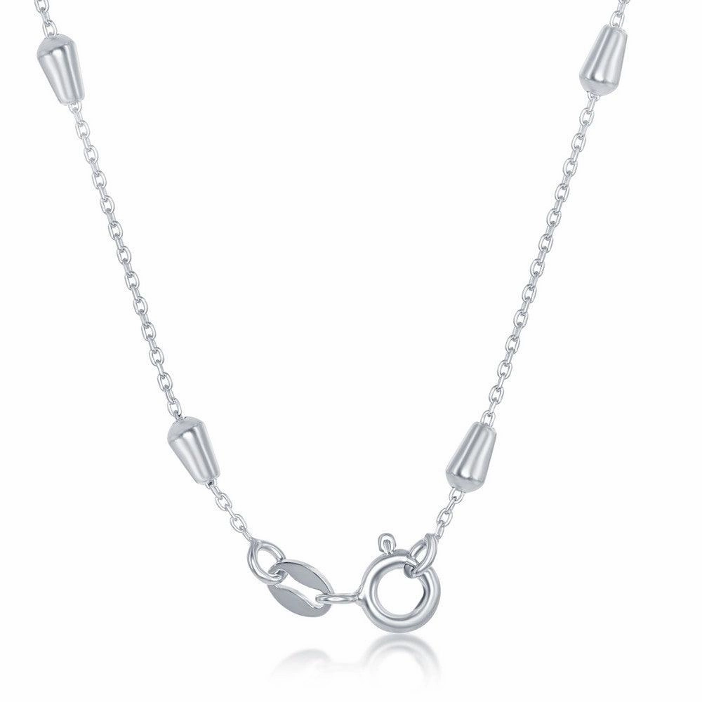 Sterling Silver Rhodium Plated Bullet Beaded Chain, 16"