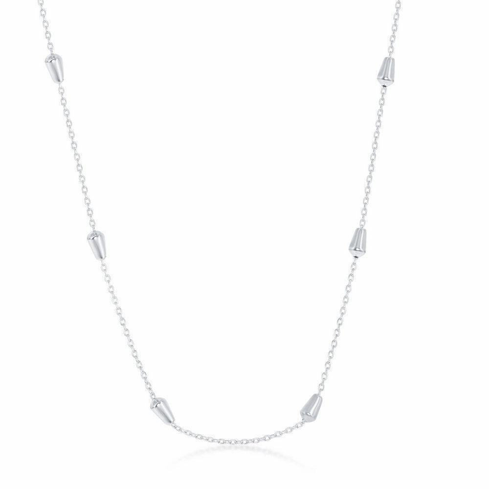 Sterling Silver Rhodium Plated Bullet Beaded Chain, 16"