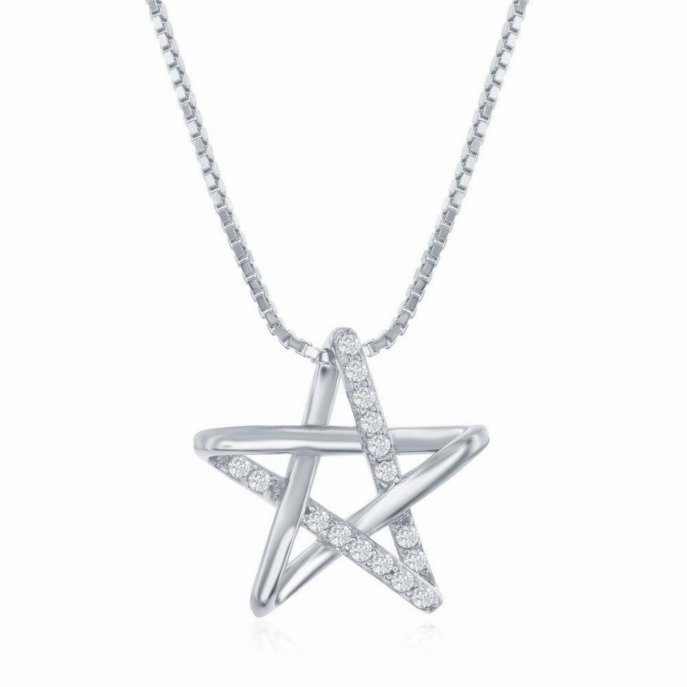 Sterling Silver Rhodium Plated Cubic Zirconia Star Necklace