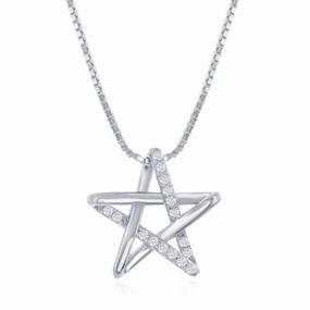 Sterling Silver Rhodium Plated Cubic Zirconia Star Necklace