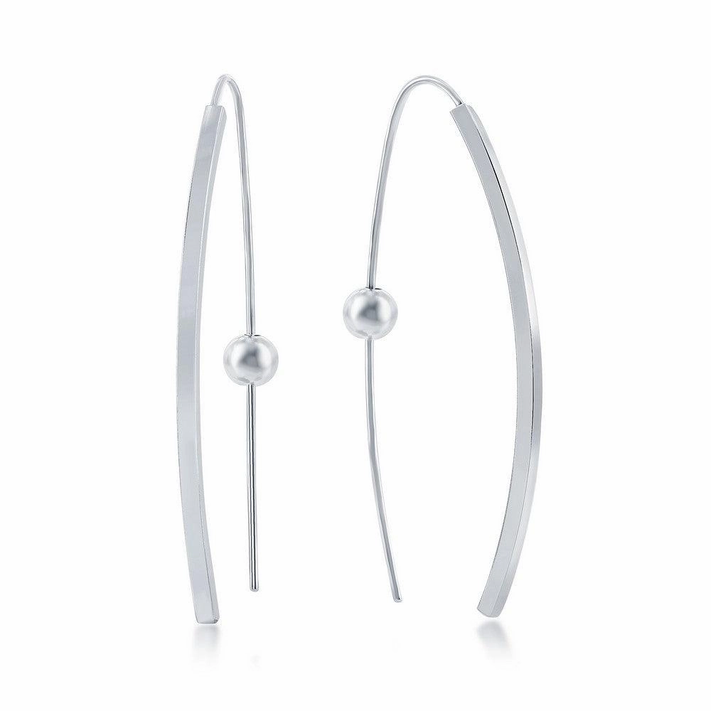 Sterling Silver Rhodium Plated Curved Bar Threader Earrings