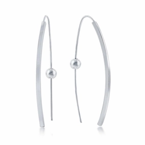 Sterling Silver Rhodium Plated Curved Bar Threader Earrings