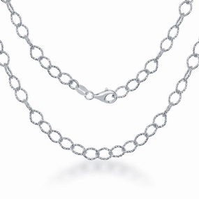 Sterling Silver Rhodium Plated Diamond Cut Link Chain, 16"