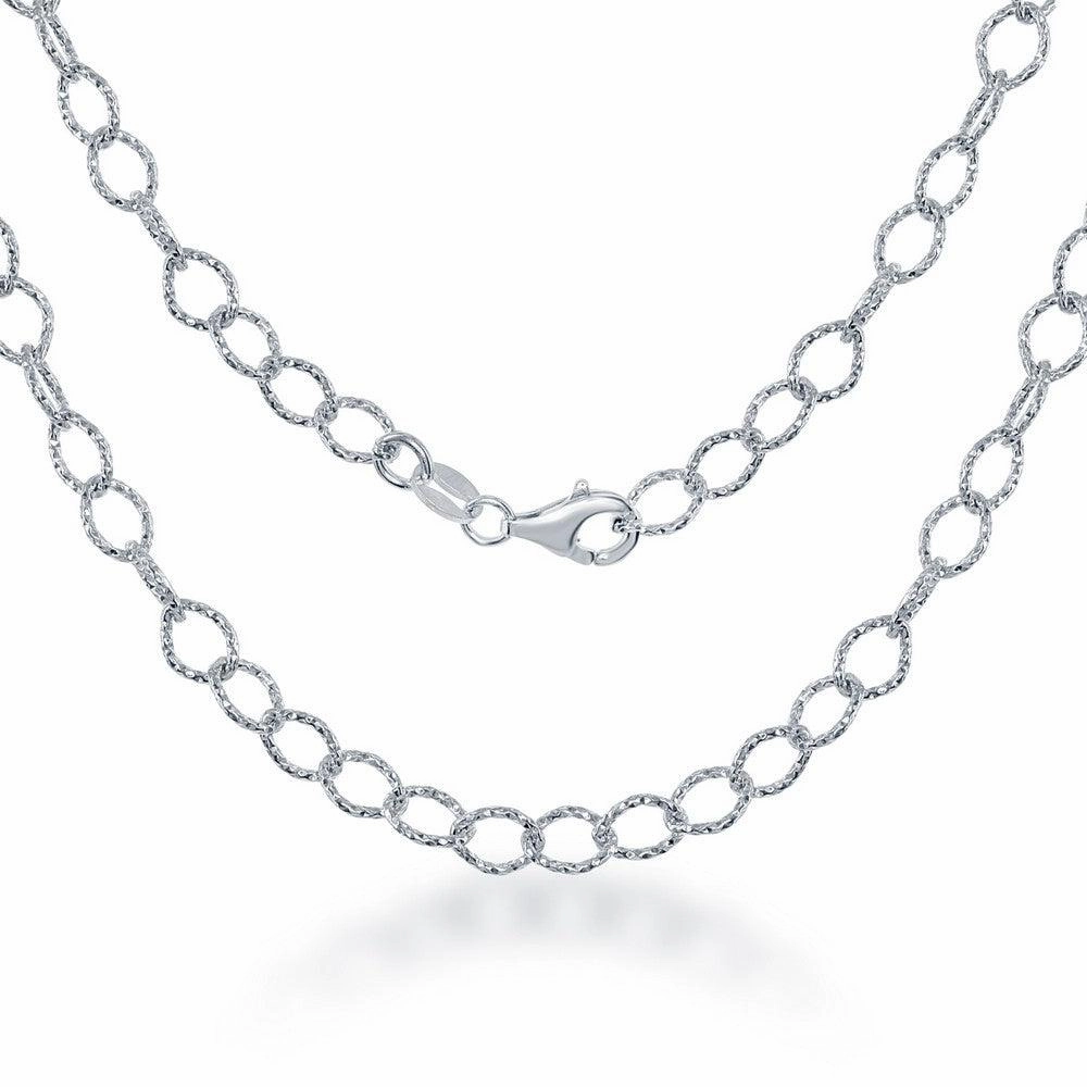Sterling Silver Rhodium Plated Diamond Cut Link Chain, 16"
